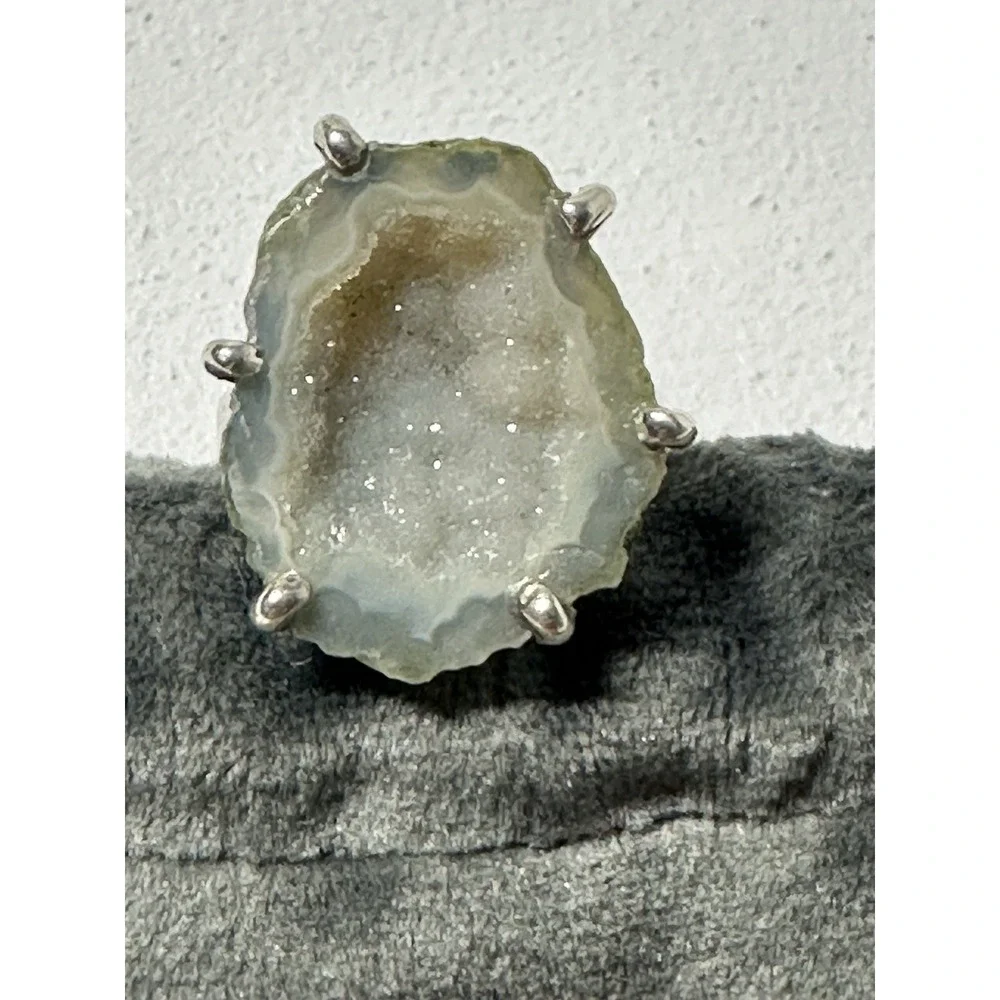 Roberta Vallina Joyeria Artesanal Gray Solar Quartz Geode Ladies Ring Size 6 - Picture 1 of 4